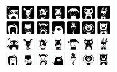 Adorable black and white montessori flashcards (sensory cards) with animals.	
