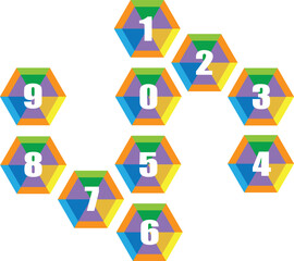 六角形のカラフルな数字のアイコンセット