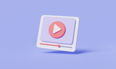 Video player icon. Social media live stream in browser, Live digital stream multimedia player, Online video in sites and video service. video media concept. 3d render illustration, cartoon minimal