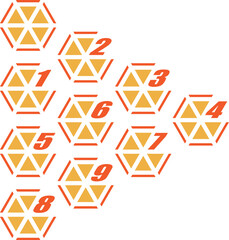 六角形のオレンジの数字のアイコンセット