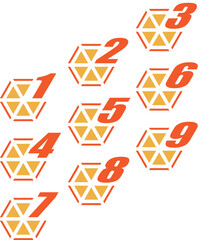 六角形のオレンジの数字のアイコンセット2