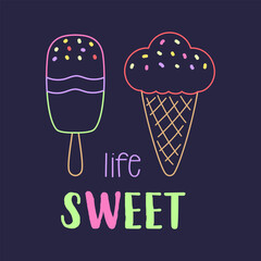 cartoon greeting card with cute ice cream