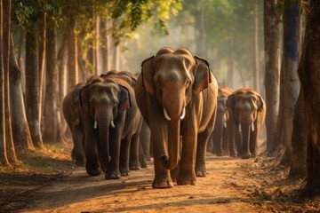 Fototapeta na wymiar Graceful Giants: Asia Elephants in Chiang Mai, Thailand. Generative AI