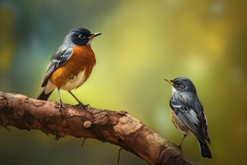 Beautiful background image of a wild Robin (Erithacus rubecula). Generative AI