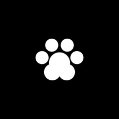 Cute shape paw print. Animal track icon isolated on black background 