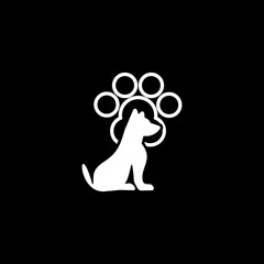Pet animal sign. Paw pet icon isolated on black background 