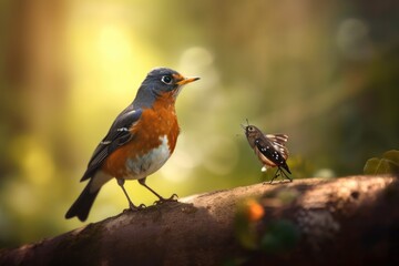 Beautiful background image of a wild Robin (Erithacus rubecula). Generative AI