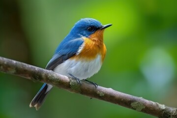 Beautiful bird: a male Indochinese or Tickell's Blue Flycatcher (Cyornis sumatrensis). Generative AI