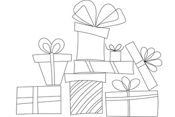 Vector picture for coloring. Christmas gifts with bows.