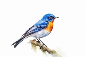 Fototapeta premium Beautiful blue bird, the Ultramarine Flycatcher, isolated on a white background. Generative AI