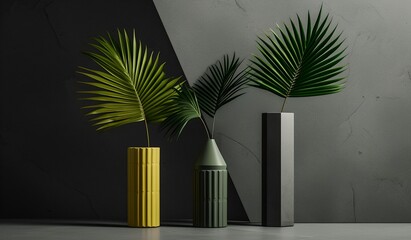 Vase with palm leaves, generative AI