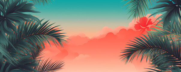 Fototapeta na wymiar Summer tropical background - Refreshing design pop colors banner - Generative AI