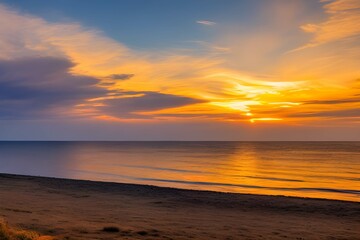 Fototapeta premium ドラマチックな夕日、朝焼け美しい自然の風景の海