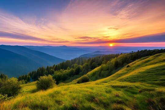 ドラマチックな夕日、朝焼け美しい自然の風景の山 © sky studio