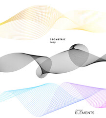 Design elements. Wave of many gray, color lines. Abstract wavy stripes on white background isolated. Creative line art. Vector illustration EPS 10.