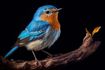 Fototapeta premium Blue Bird - Ultramarine Flycatcher (Ficedula superciliaris). Full. Generative AI