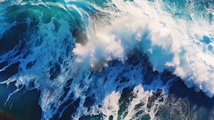 a birds-eye view of Ocean waves raging, storm, horizontal format for a Seascape-themed,  photorealistic illustrations in JPG. Generative AI