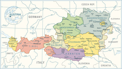 Fototapeta na wymiar Austria Map - highly detailed vector illustration