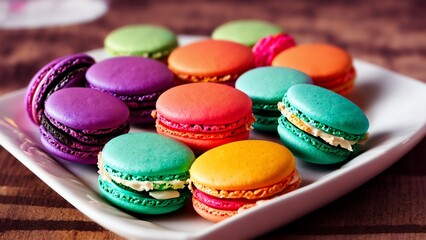 Fototapeta na wymiar Colorful French Macaron Sweets. Illustration. Generative AI