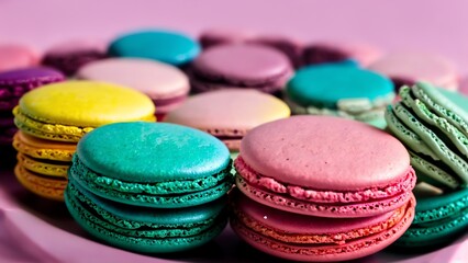 Fototapeta na wymiar Colorful Macarons On Light Pink Background With. Generative AI