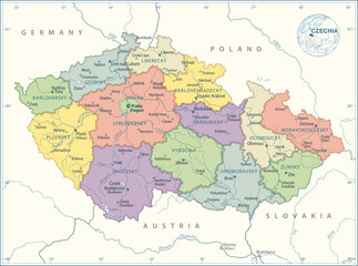 Fototapeta na wymiar Czechia Map - highly detailed vector illustration