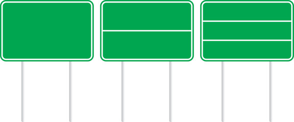 Green traffic road sign with 1 and 2 white blank lines