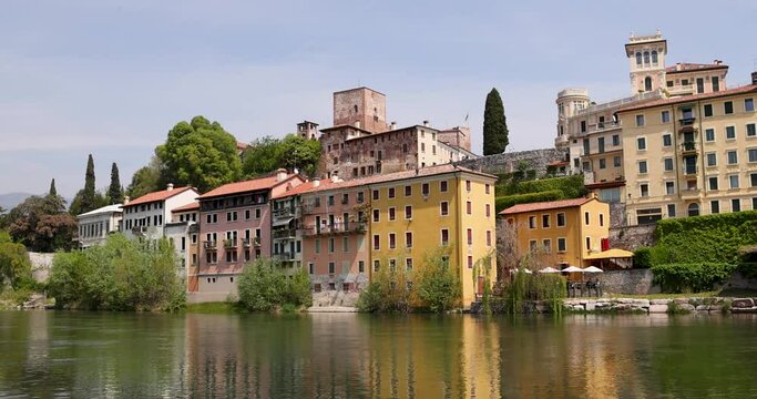 View of Bassano del Grappa and Brenta river during a sunny day
