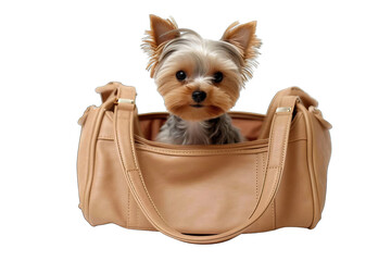 Dog, yorkshire terrier in a bag  (Ai generated) - obrazy, fototapety, plakaty