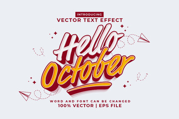 Editable text effect Hello October 3d Cartoon template style premium vector