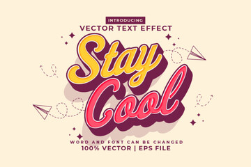Editable text effect Stay Cool 3d Cartoon template style premium vector - obrazy, fototapety, plakaty