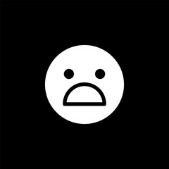 Fototapeta premium Sad, upset, unhappy, shocked, negative smile icon. White customer feedback vector emoticon on black background.