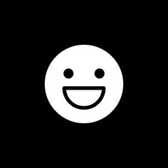 Smile, laugh icon. Customer feedback vector emoticon. White icon on black background.