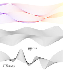 Design elements. Wave of many gray, color lines. Abstract wavy stripes on white background isolated. Creative line art. Vector illustration EPS 10.