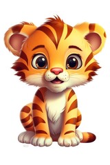 Fototapeta na wymiar Cute baby Tiger in Cartoon Style on white background - generative AI