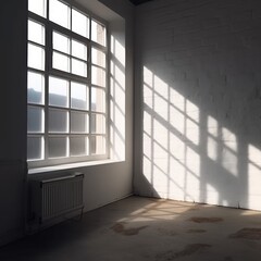 Window shadow, window in room, light reflecting from window, white room. Generative AI