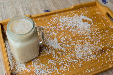 Healthy and quick calcium rich Breakfast smoothie made with amaranth or ramdana and banana dates....