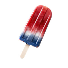 a red, white, and blue popsicle, all-American, 4th of July delightful treat, cold and sweet, frozen treat, Food-themed, cutout, isolated, photorealistic illustrations in a PNG. Generative AI