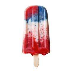 a red, white, and blue popsicle, all-American, 4th of July delightful treat, cold and sweet, frozen treat, Food-themed, cutout, isolated, photorealistic illustrations in a PNG. Generative AI