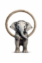 Cute baby elephant playing hula hoop. Generative AI