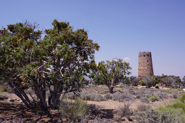 Fototapeta na wymiar Stone tower building in Grand Canyon National Park 