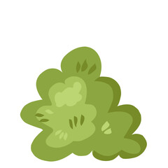 Garden green bush. Vector set of vegetation bushes, grass and trees. Cartoon icon for decorate landscape park, backyard, forest. Spring or summer plants, trees, hedges, shrubs with branches and leaves