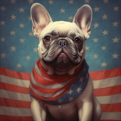 Adorable dog against national flag of United States of America