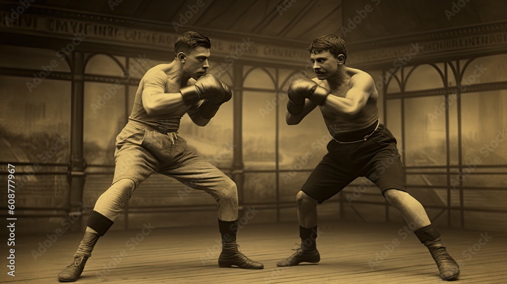 Wall mural two people fighting old vintage sepia photo