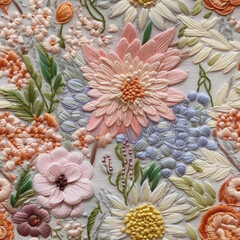 embroidery seamless pattern with wildflowers. Generative AI