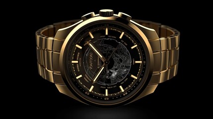 watch isolated on black elegant and modern watch made of gold on black background