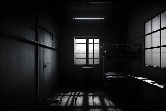 Dark, dirty, gloomy prison cell. Jail. dark place. generative AI
