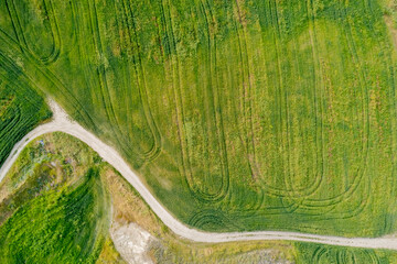 Done aerial image of agriculture field farmland. Harvesting outdoor, Cyprus