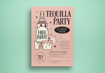 Pink Mid-Century Tequila Party Flyer Layout