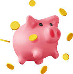 3D Piggy Bank with Coins