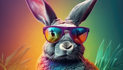 Happy Easter bunny and easter eggs, Generative Ai